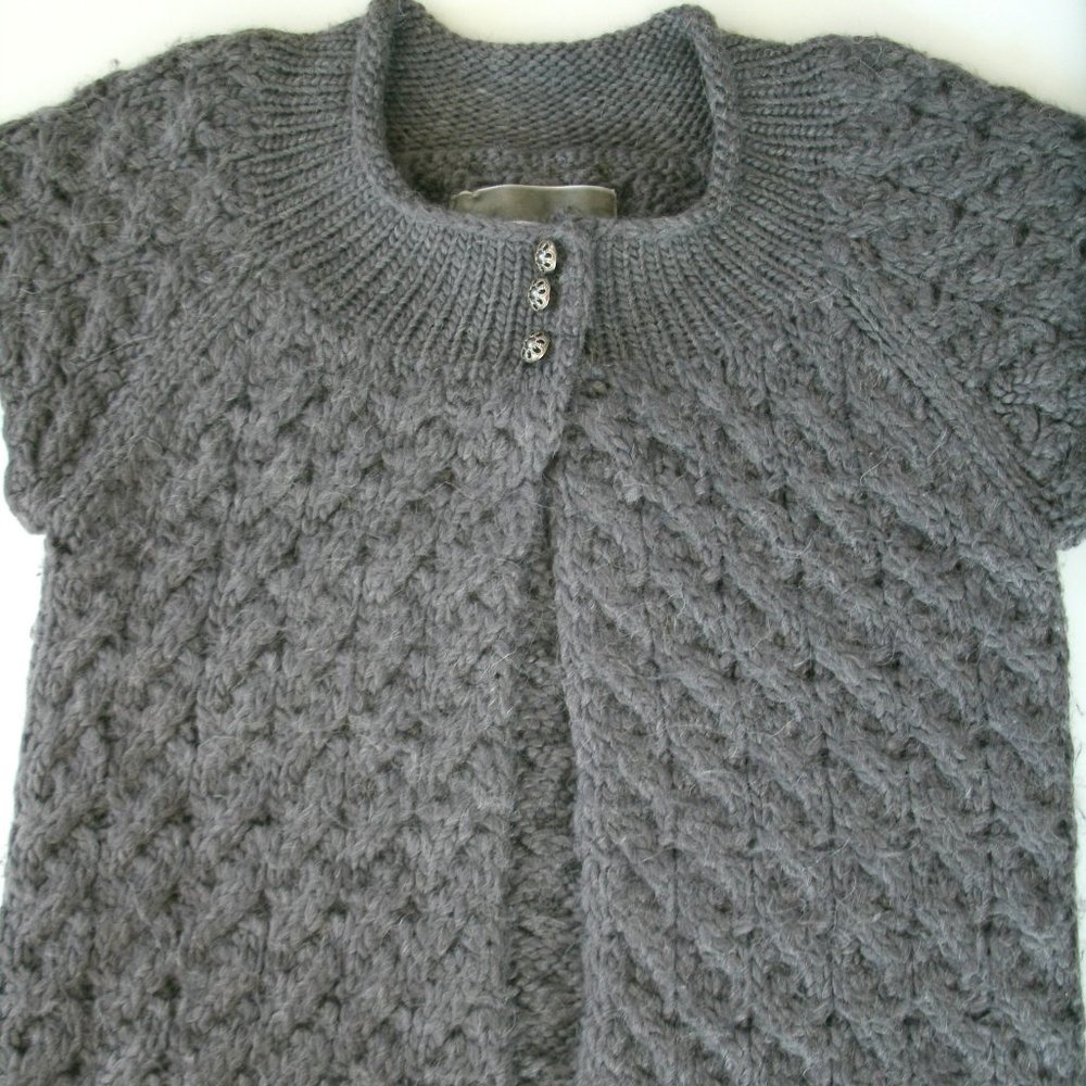Aphorism Cardigan Wool Alpaca Short Sleeve Cable Knit Gray Small